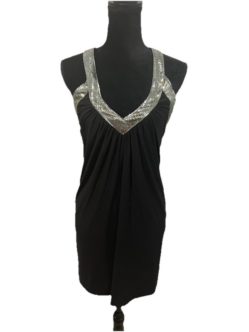 Essentials By ABS Black with Metal Mesh Halter Cocktail Party Dress Y2K Size XS